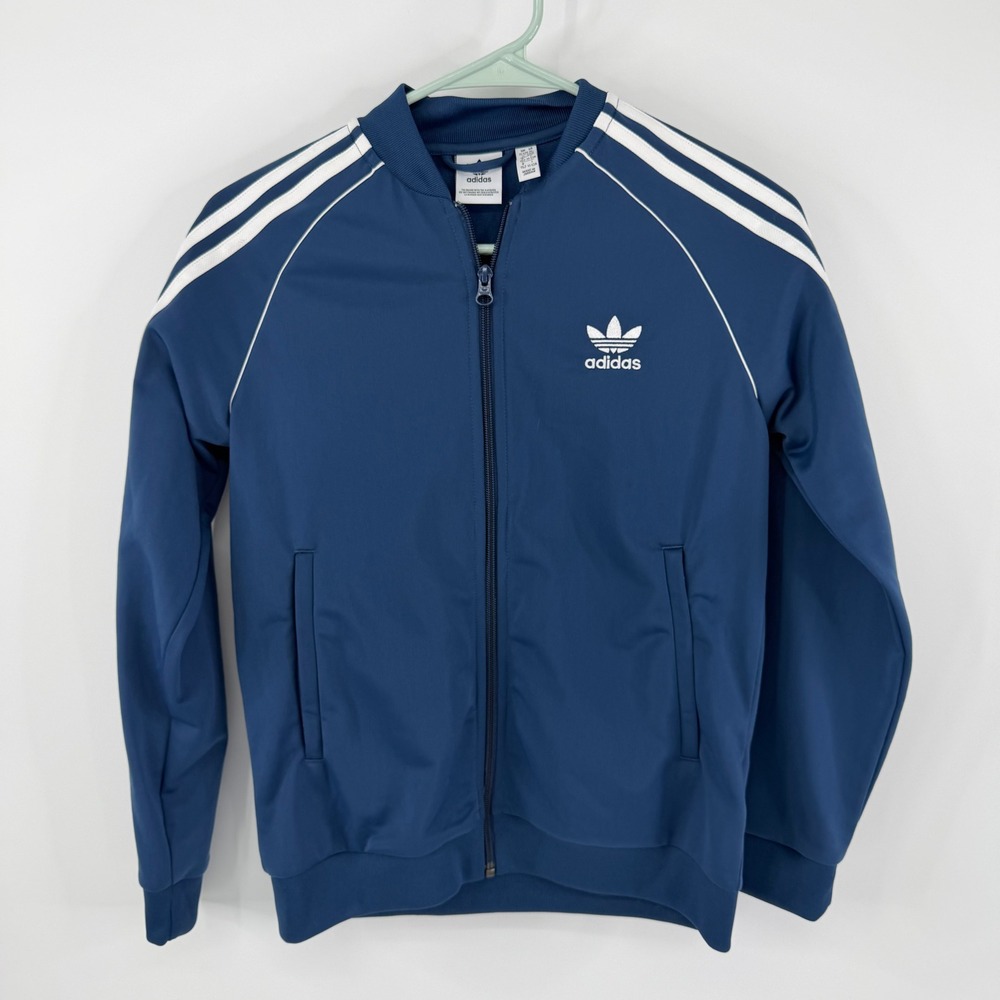 Adidas Track Jacket Kids Medium Blue Full Zip Trefoil 3-Stripe SST NWT